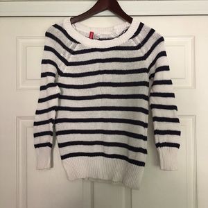 Blue and white striped knit top